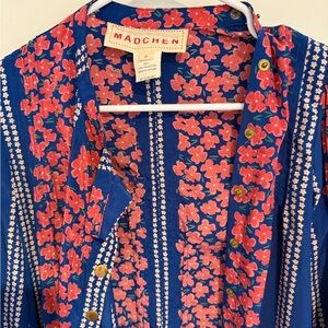 Anthropologie Blue and Red Long Sleeve Dress